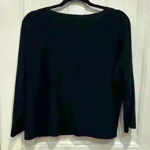 Women’s Eileen Fisher Black Blouse Top Shoulder Slits/Cutout 100%Merino Wool XS - Picture 11 of 13